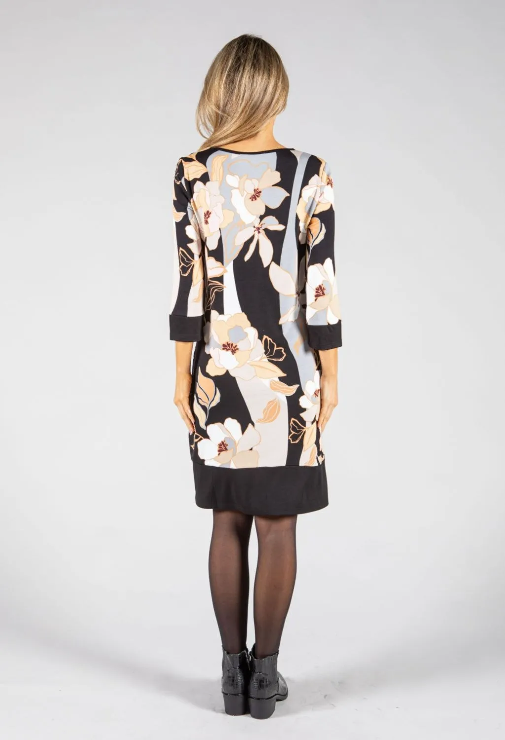 3/4 Sleeve Floral Dress-1