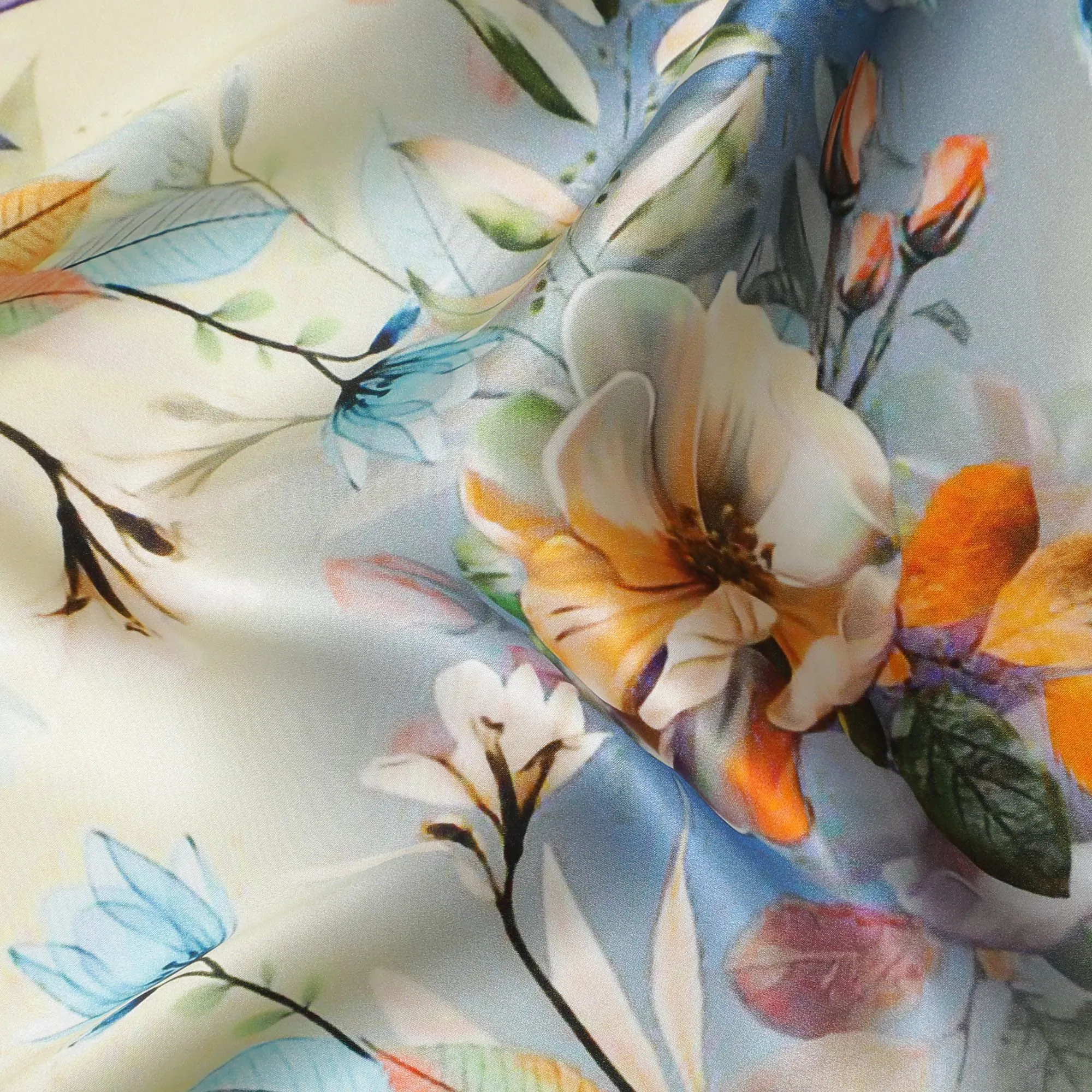 Autumn Harvest Silk Satin Fabric - Italian Print, 140cm Wide - Buy Exquisite Textiles Online-D18322