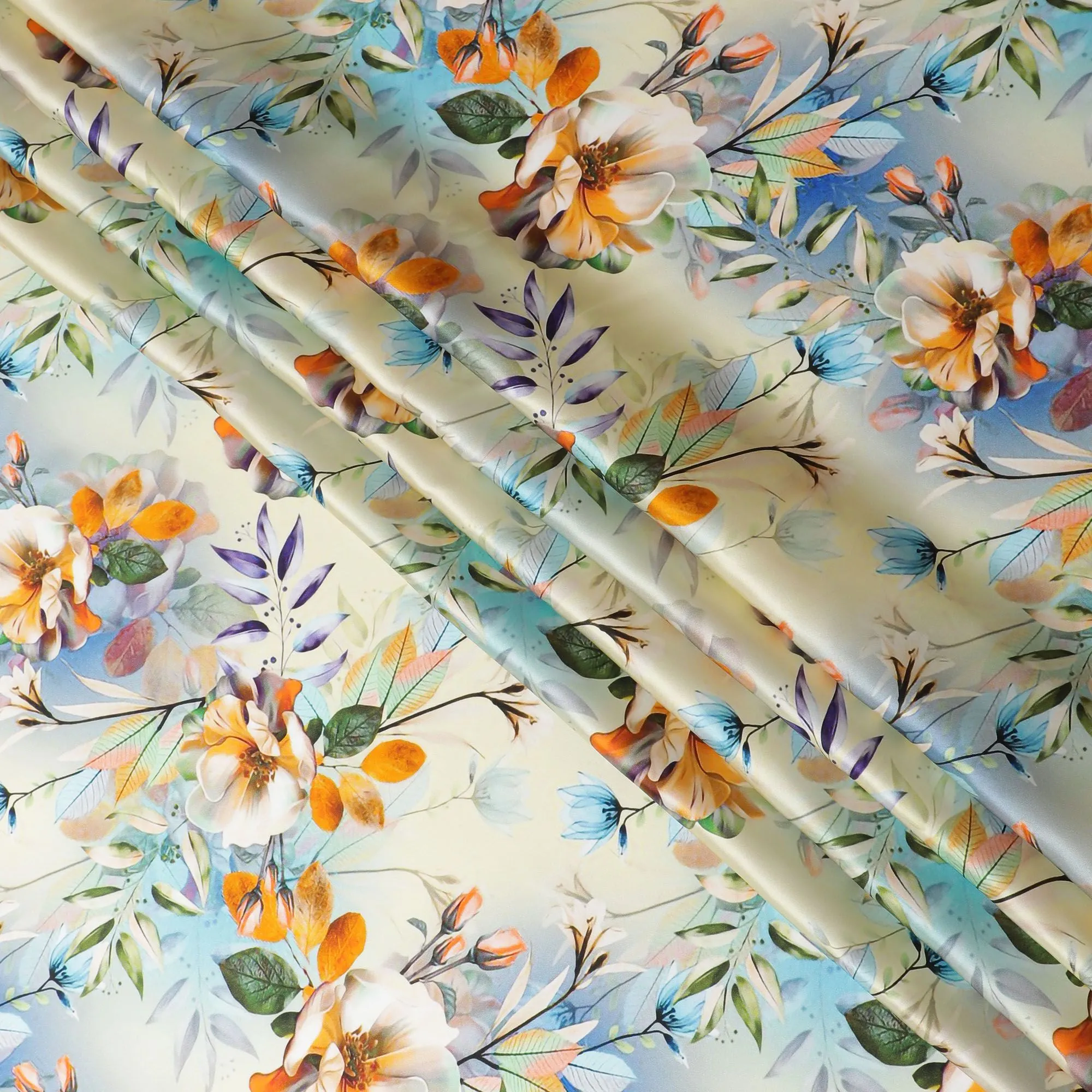 Autumn Harvest Silk Satin Fabric - Italian Print, 140cm Wide - Buy Exquisite Textiles Online-D18322