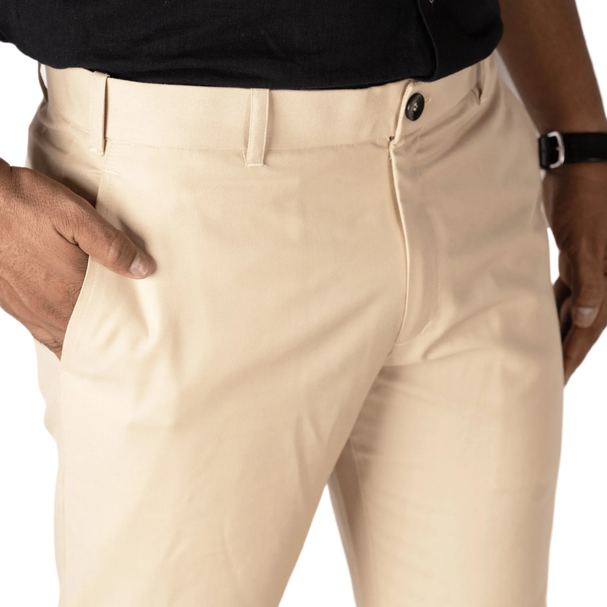 Beige color blend cotton pant for men