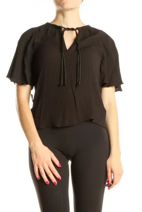 Black Chic Blouse with Tie Detail