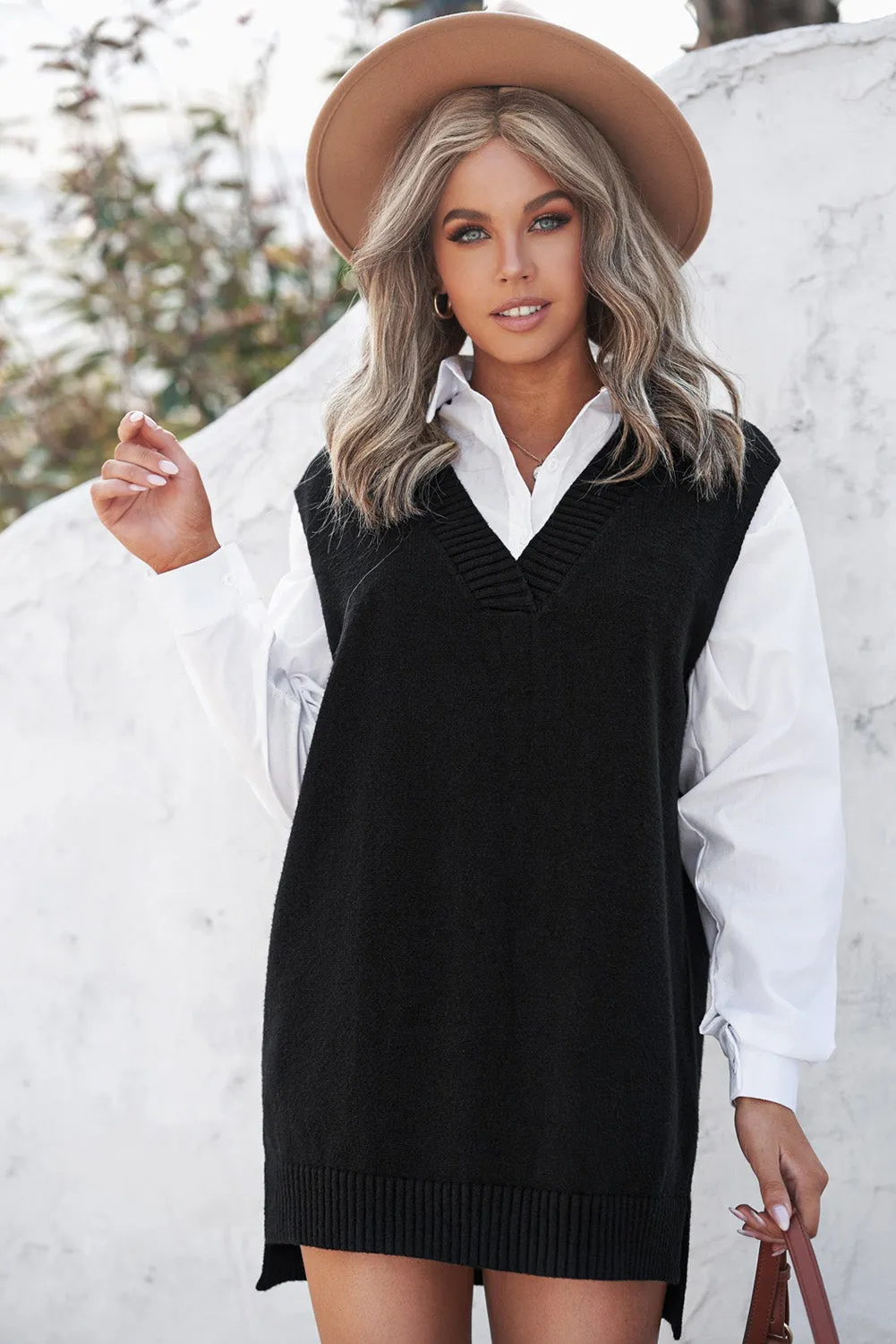 Black Knit Pullover Vest Sweater