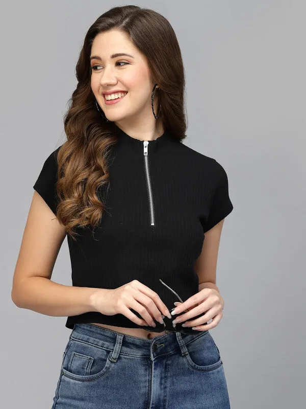 Black Odour Free Zipper Neck Top