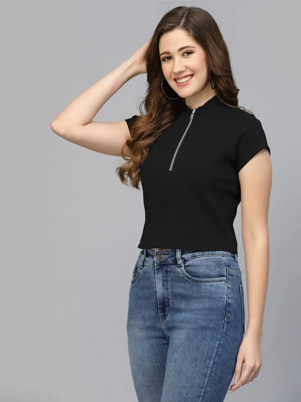 Black Odour Free Zipper Neck Top