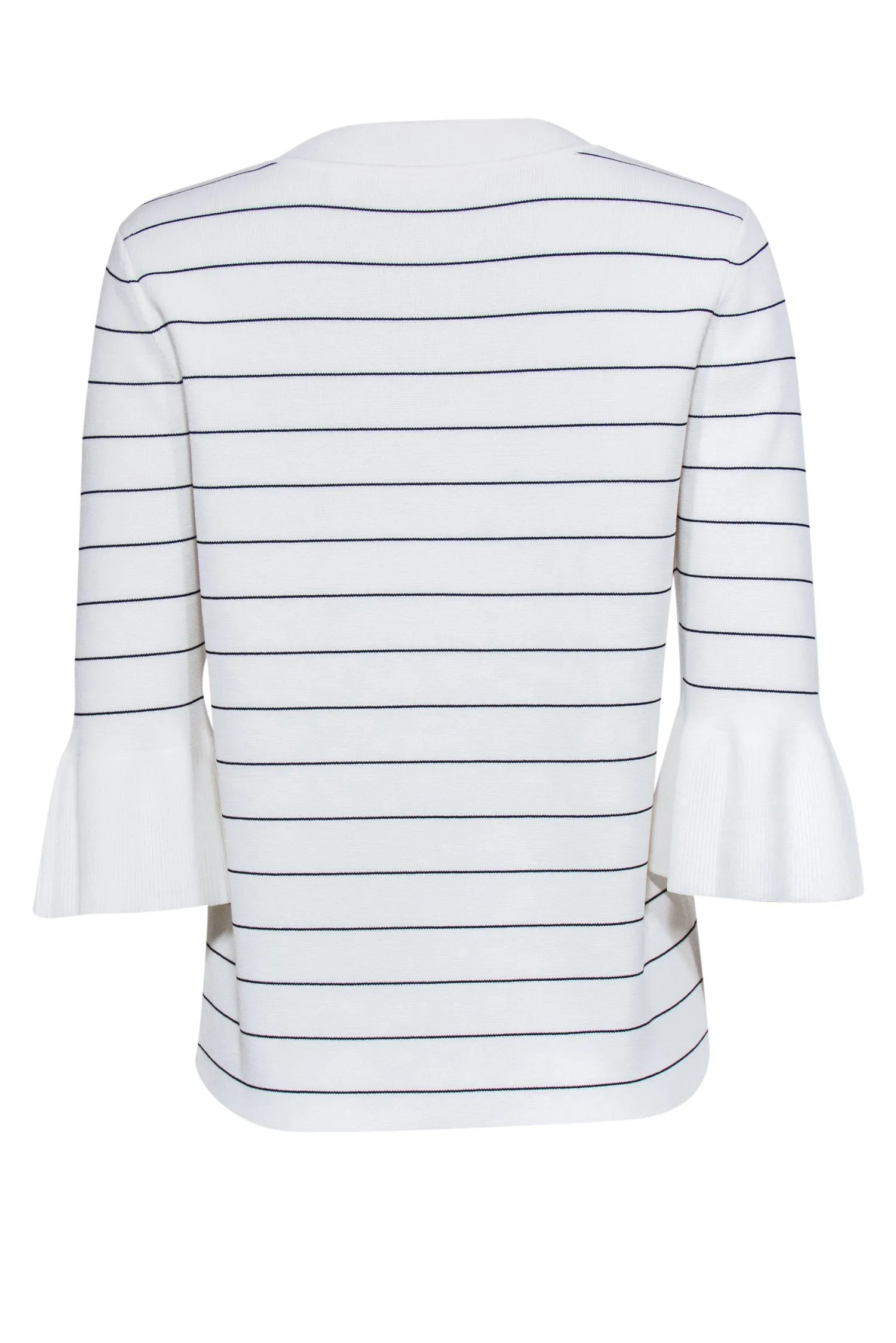 BOSS Hugo Boss - White & Navy Pinstripe Knit Top w/ Bell Sleeves Sz M/L