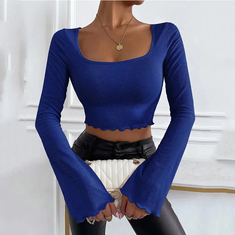 Chic Flare Square Neck Long Sleeve Tee