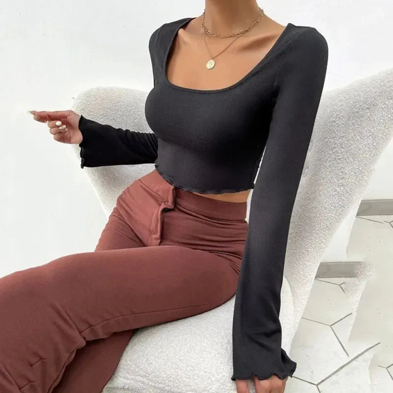 Chic Flare Square Neck Long Sleeve Tee