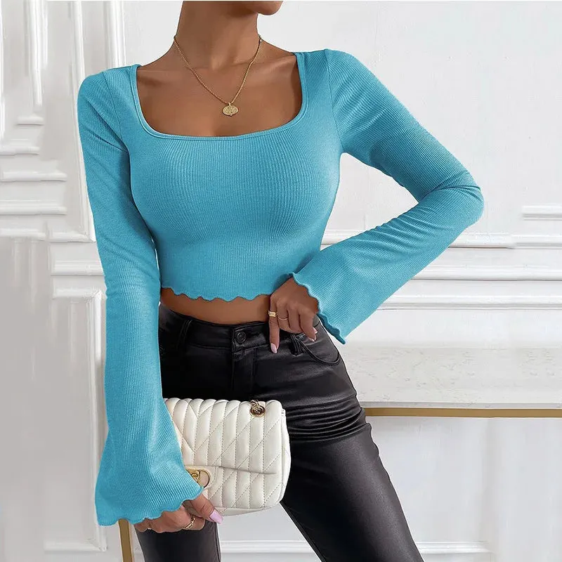 Chic Flare Square Neck Long Sleeve Tee