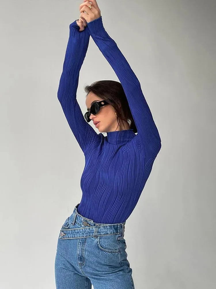 Chic Jersey Turtleneck Long Sleeve Tee