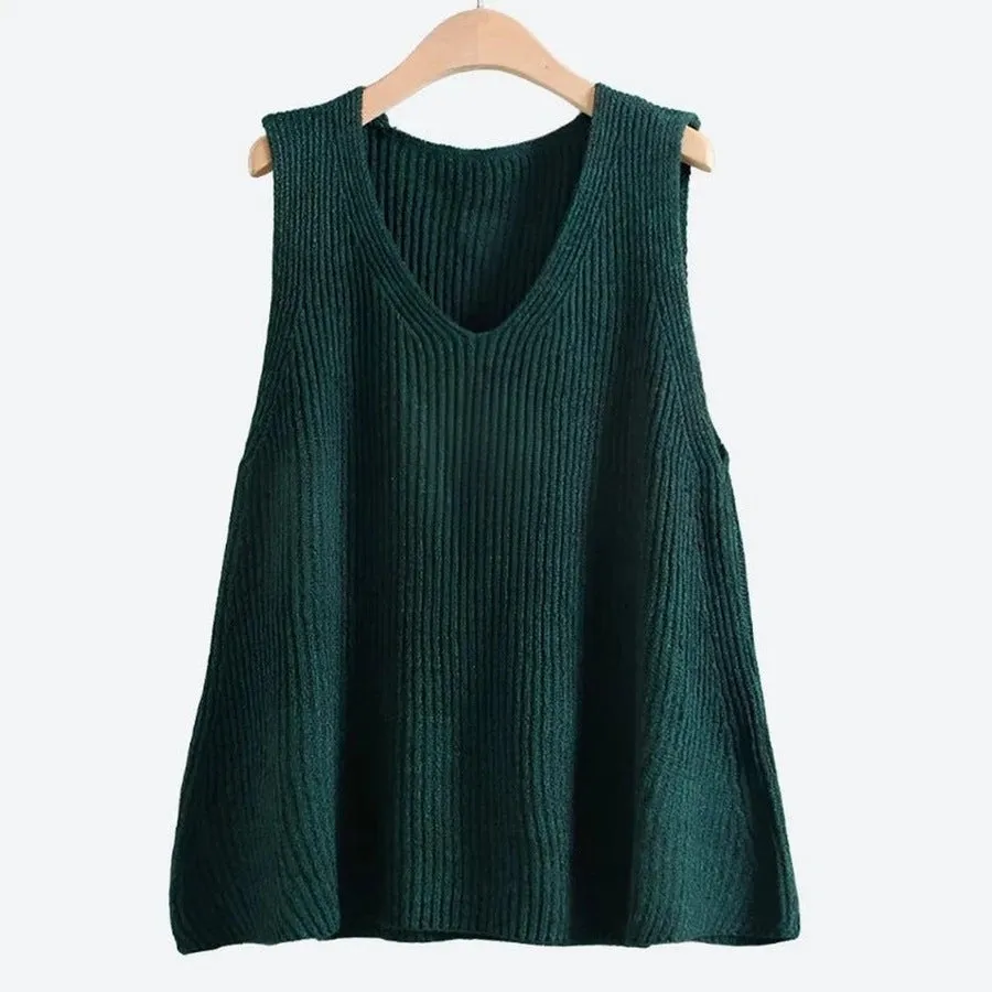 Chic Metallic Knit Sleeveless Tunic Tops