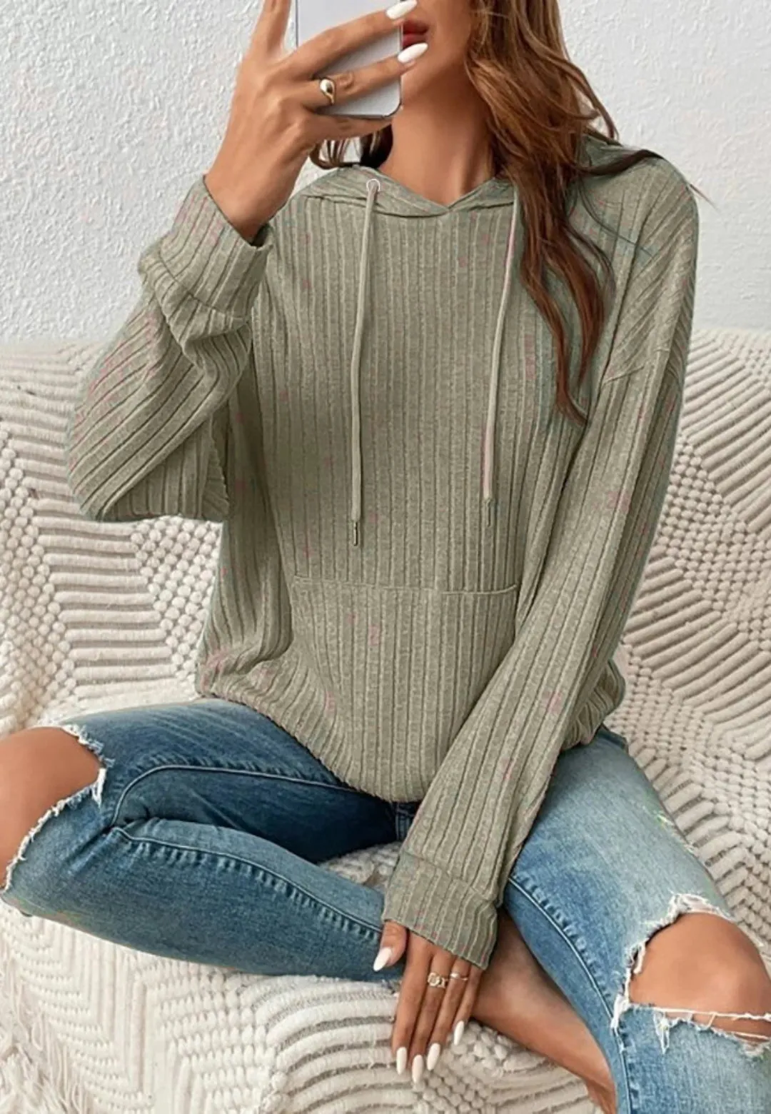 Classic Ribbed Knit Hoodie