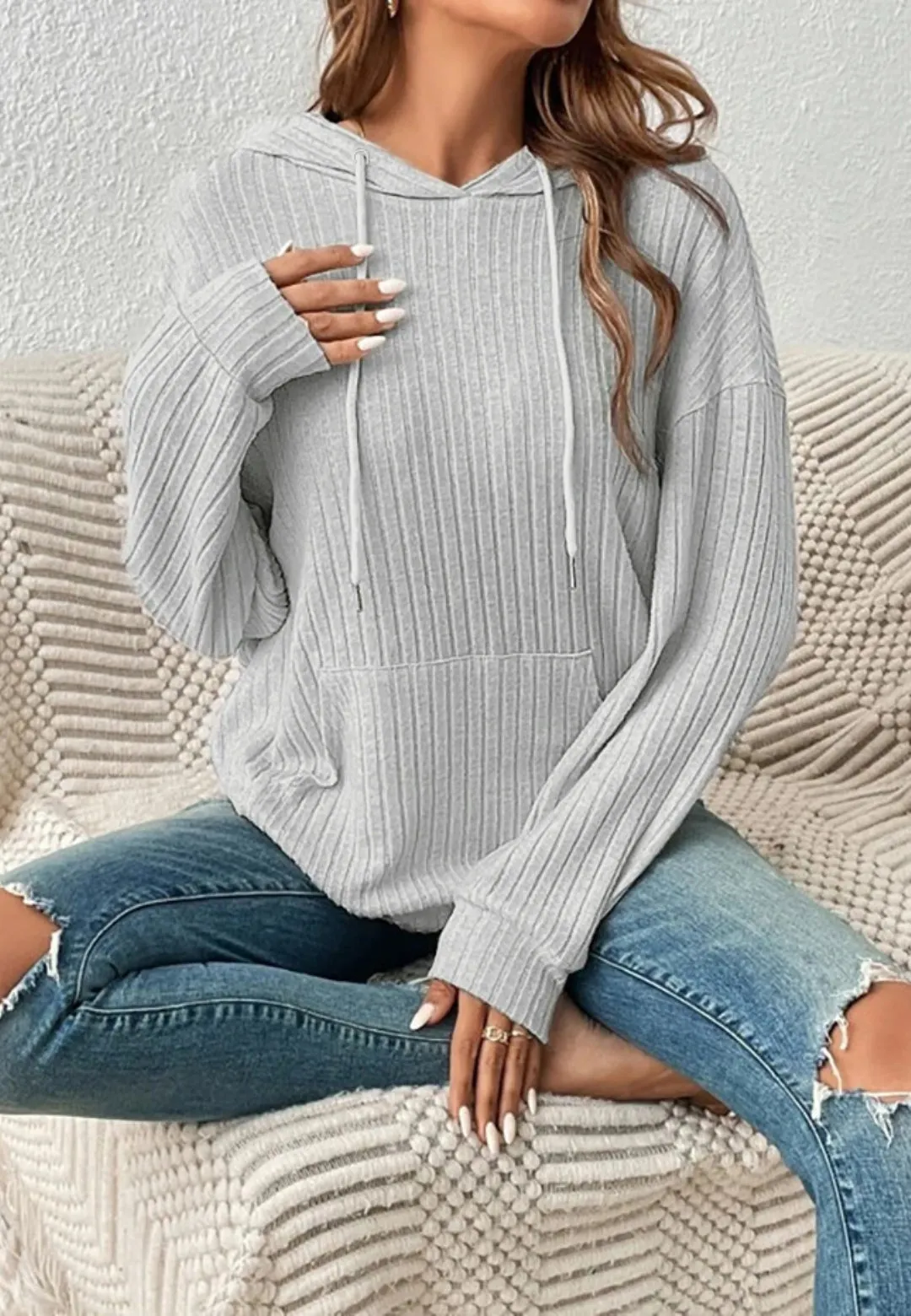 Classic Ribbed Knit Hoodie