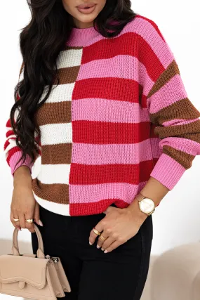 Color Block High Neck Loose Sweater