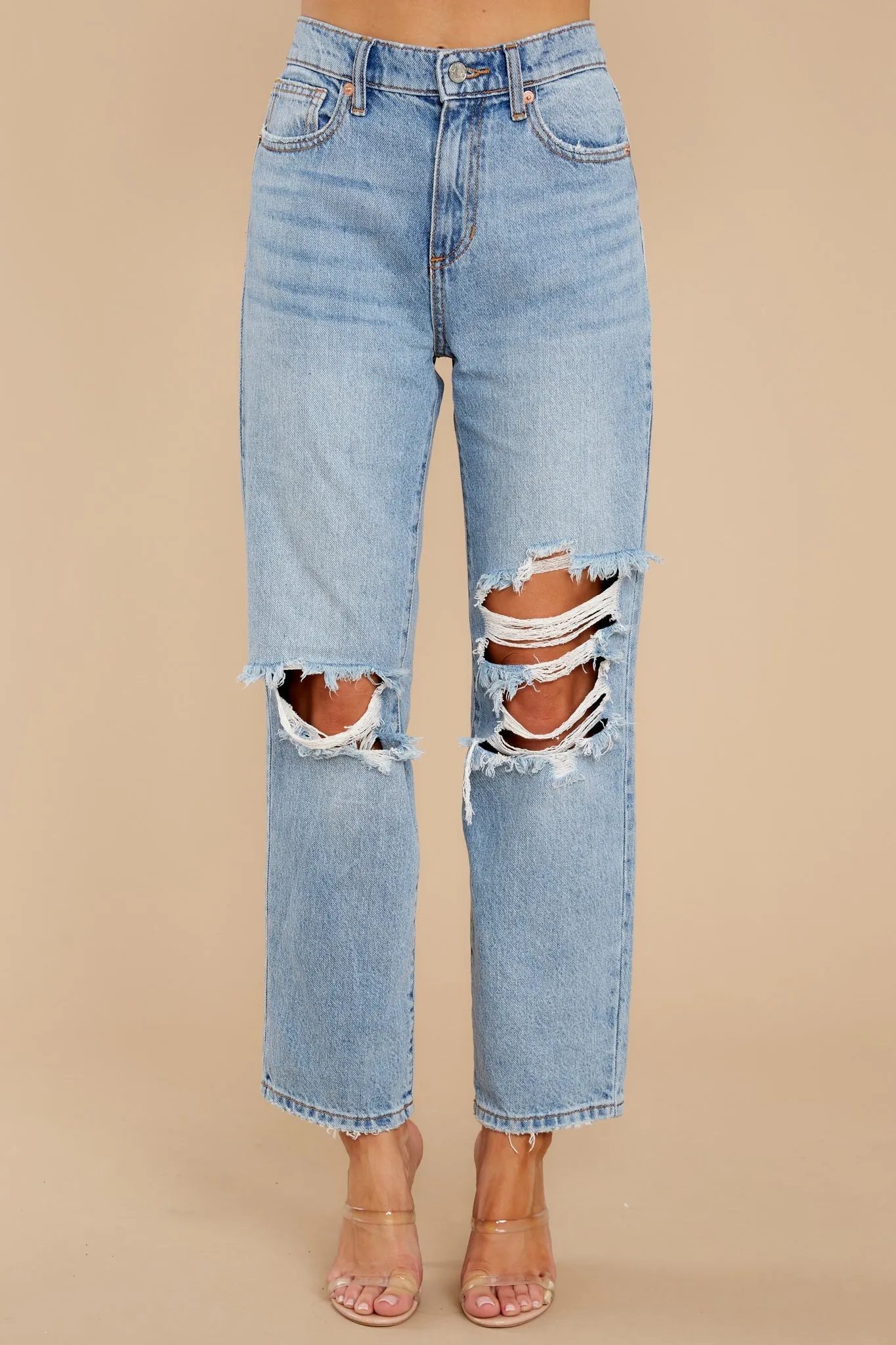 Cool Attitude Light Wash Distressed Straight Jeans