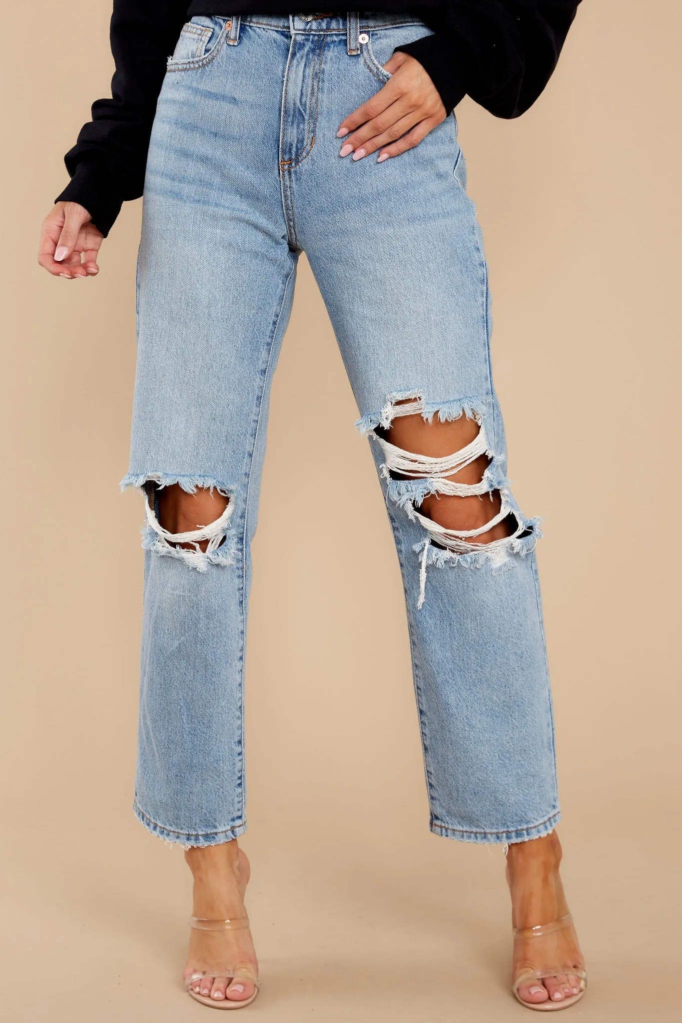 Cool Attitude Light Wash Distressed Straight Jeans