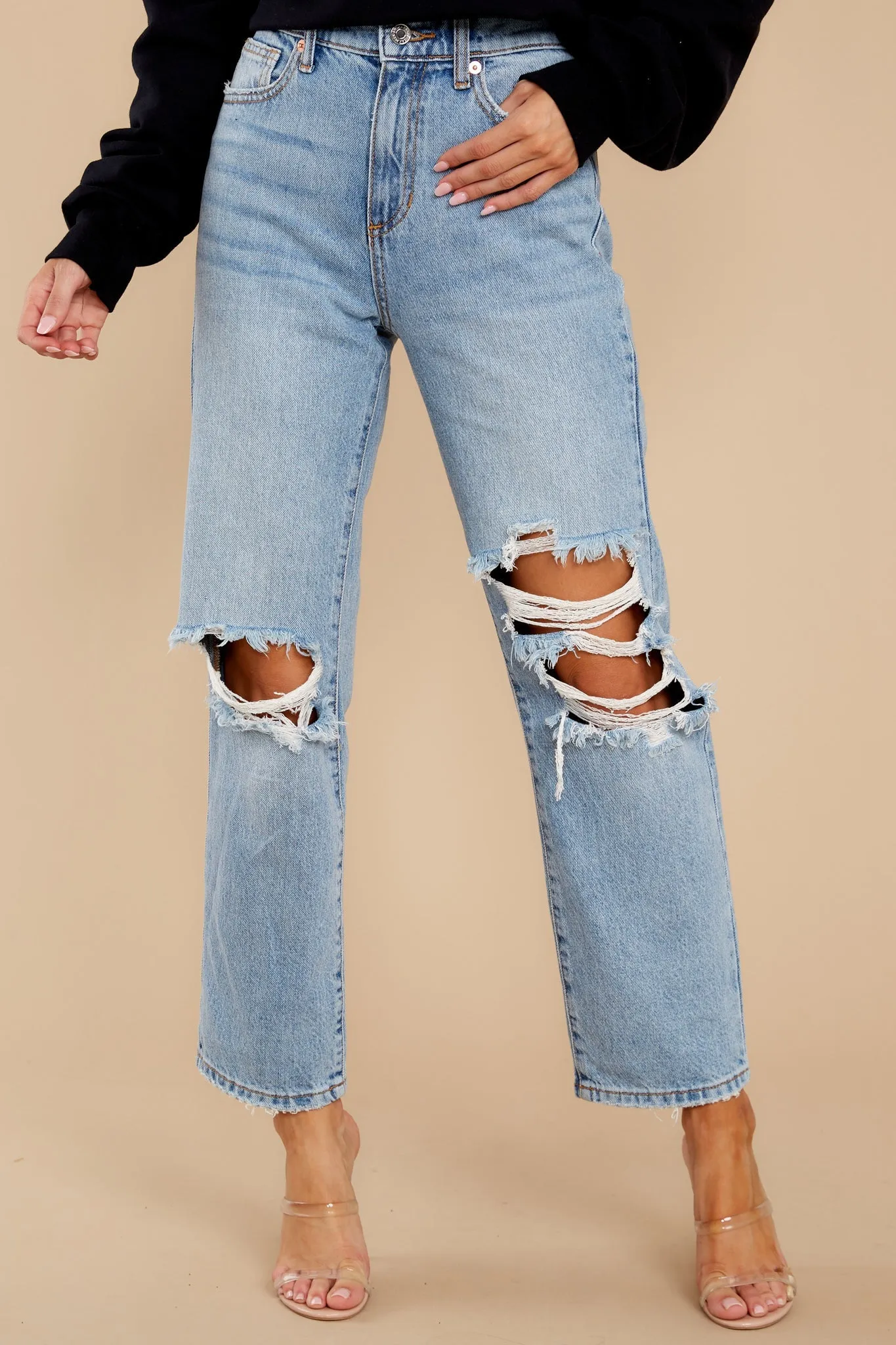 Cool Attitude Light Wash Distressed Straight Jeans