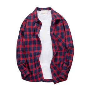 Cotton Shirt Men Long Sleeved Korean Trendy Chequered Casual Tops Men Shirt