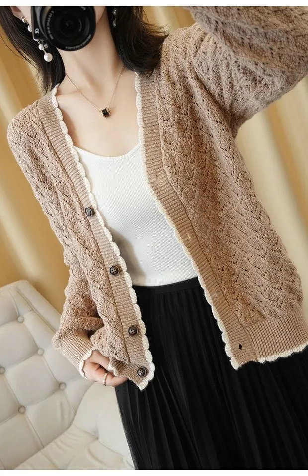 Country Thin Knitted Cardigan Women Matching Korean Loose Trendy Tops Outerwear