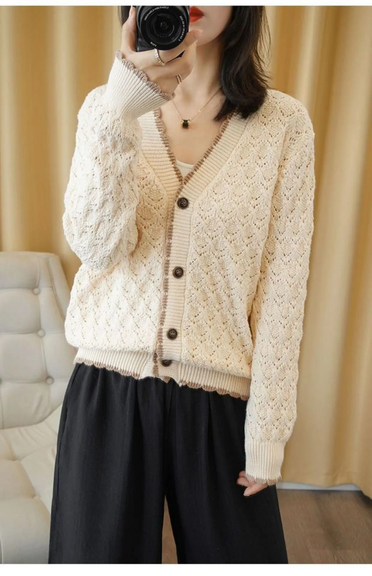 Country Thin Knitted Cardigan Women Matching Korean Loose Trendy Tops Outerwear