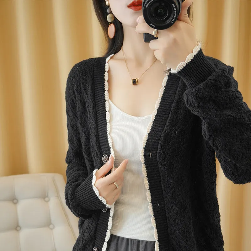 Country Thin Knitted Cardigan Women Matching Korean Loose Trendy Tops Outerwear