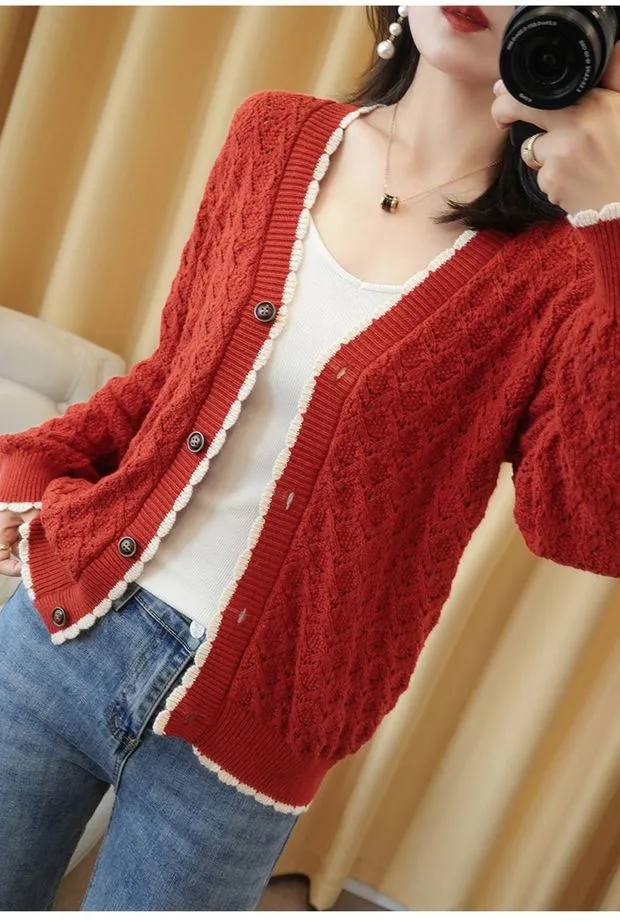 Country Thin Knitted Cardigan Women Matching Korean Loose Trendy Tops Outerwear