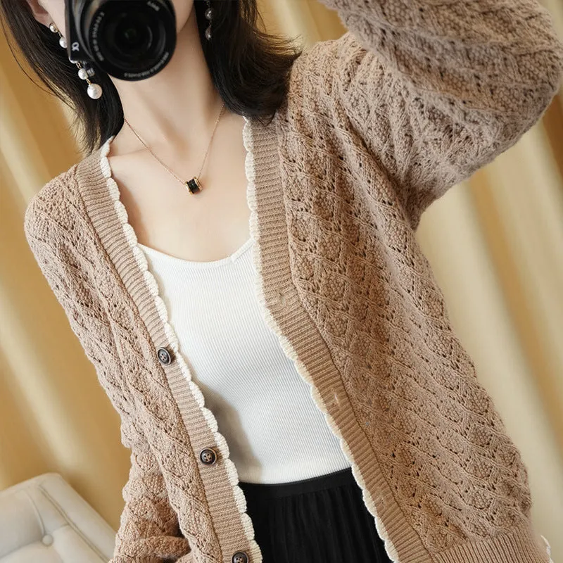 Country Thin Knitted Cardigan Women Matching Korean Loose Trendy Tops Outerwear