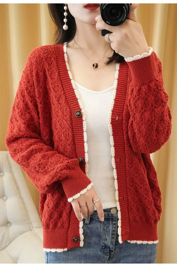 Country Thin Knitted Cardigan Women Matching Korean Loose Trendy Tops Outerwear