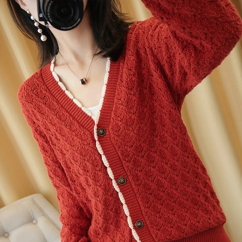 Country Thin Knitted Cardigan Women Matching Korean Loose Trendy Tops Outerwear