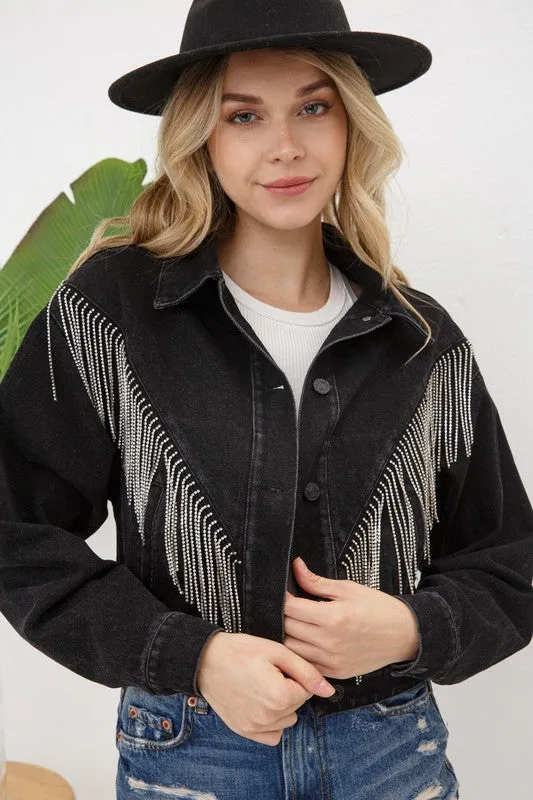 Denim Chevron Fringe Jacket • More Colors