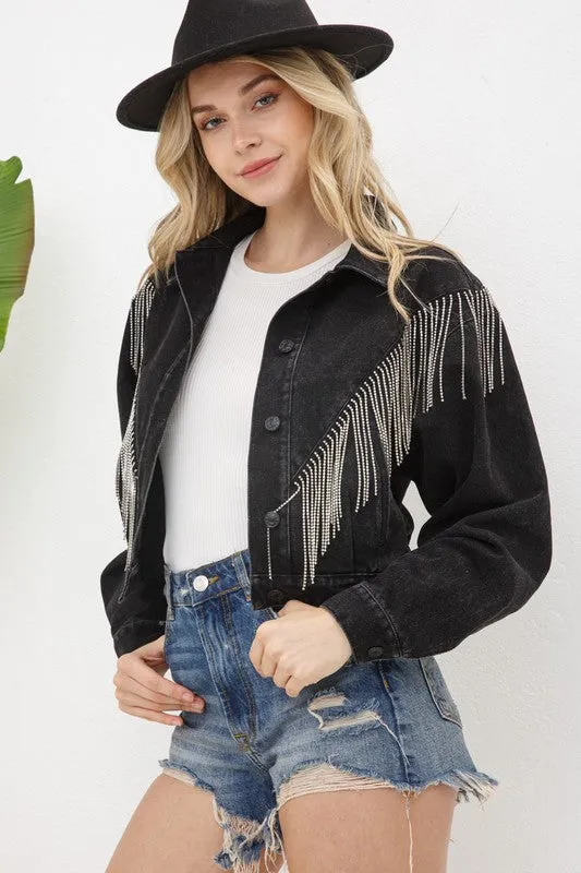 Denim Chevron Fringe Jacket • More Colors