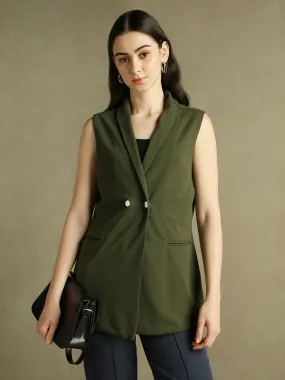 DL Woman Olive Sleeveless Lapel Collar Blazer