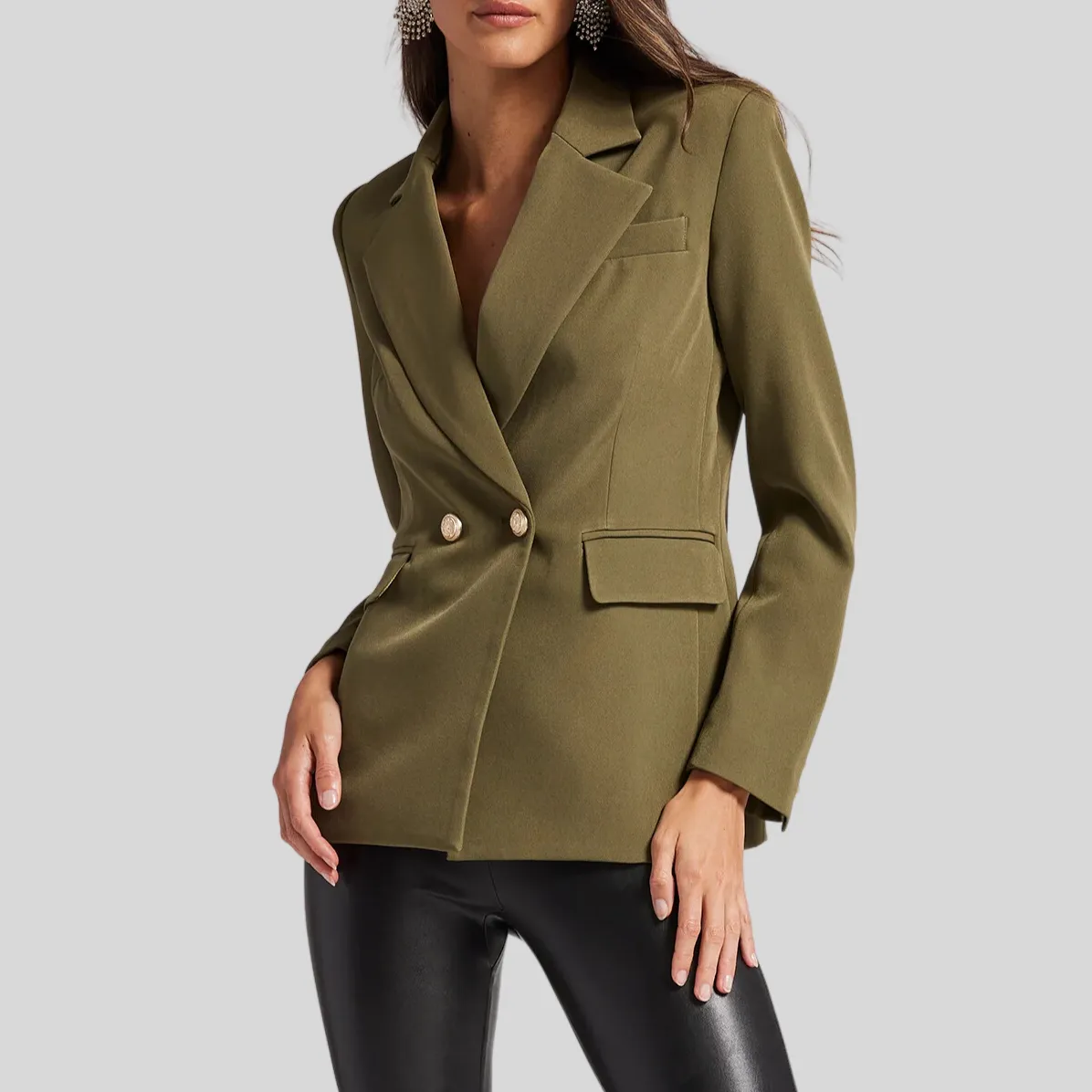 Double Button Crepe Blazer - Olive