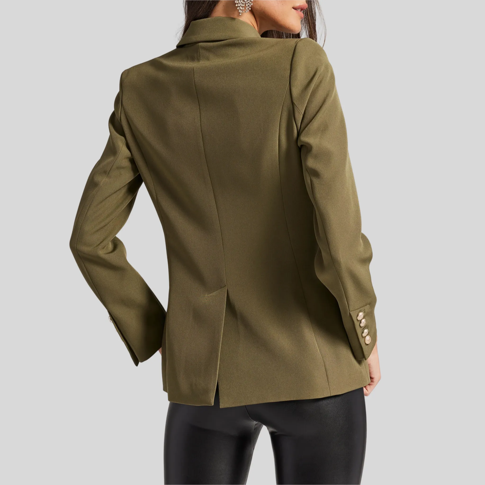 Double Button Crepe Blazer - Olive