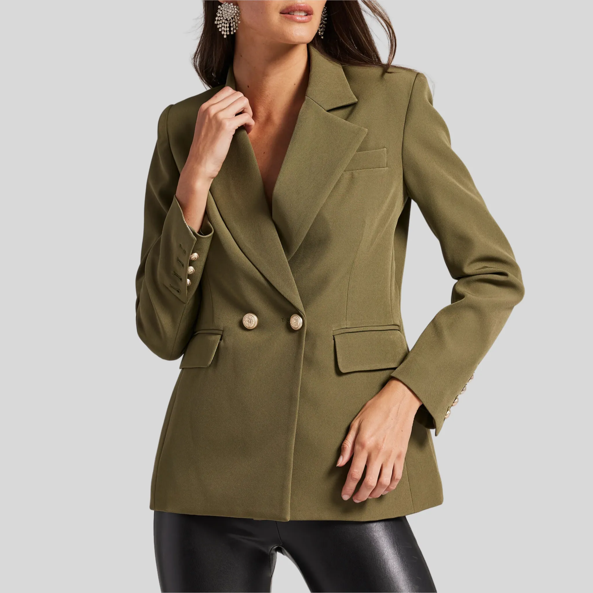 Double Button Crepe Blazer - Olive