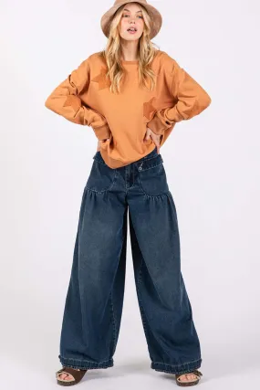 Easygoing Dark Blue Wide Leg Denim Cargo Jeans