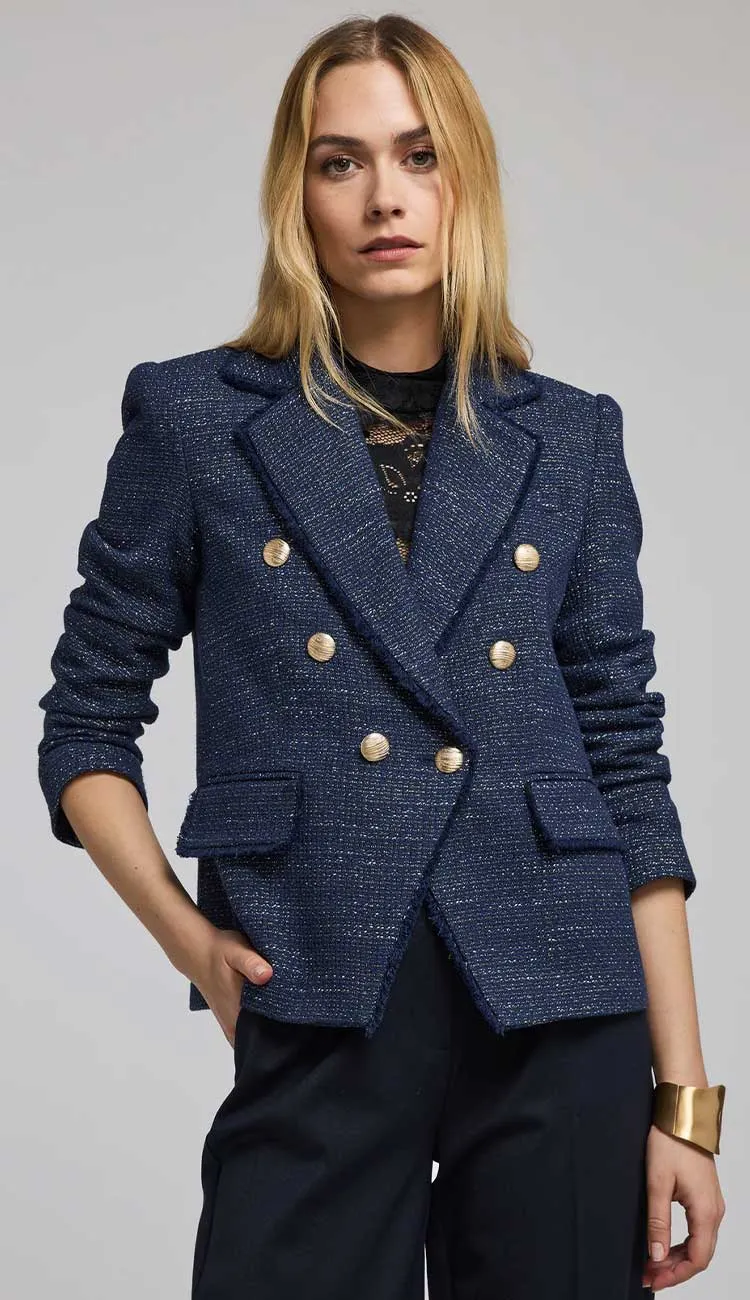 Eliza Tweed Blazer Navy Gold