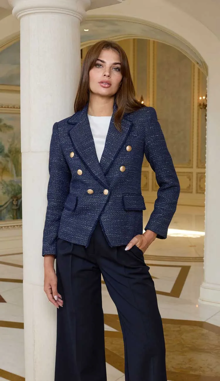 Eliza Tweed Blazer Navy Gold