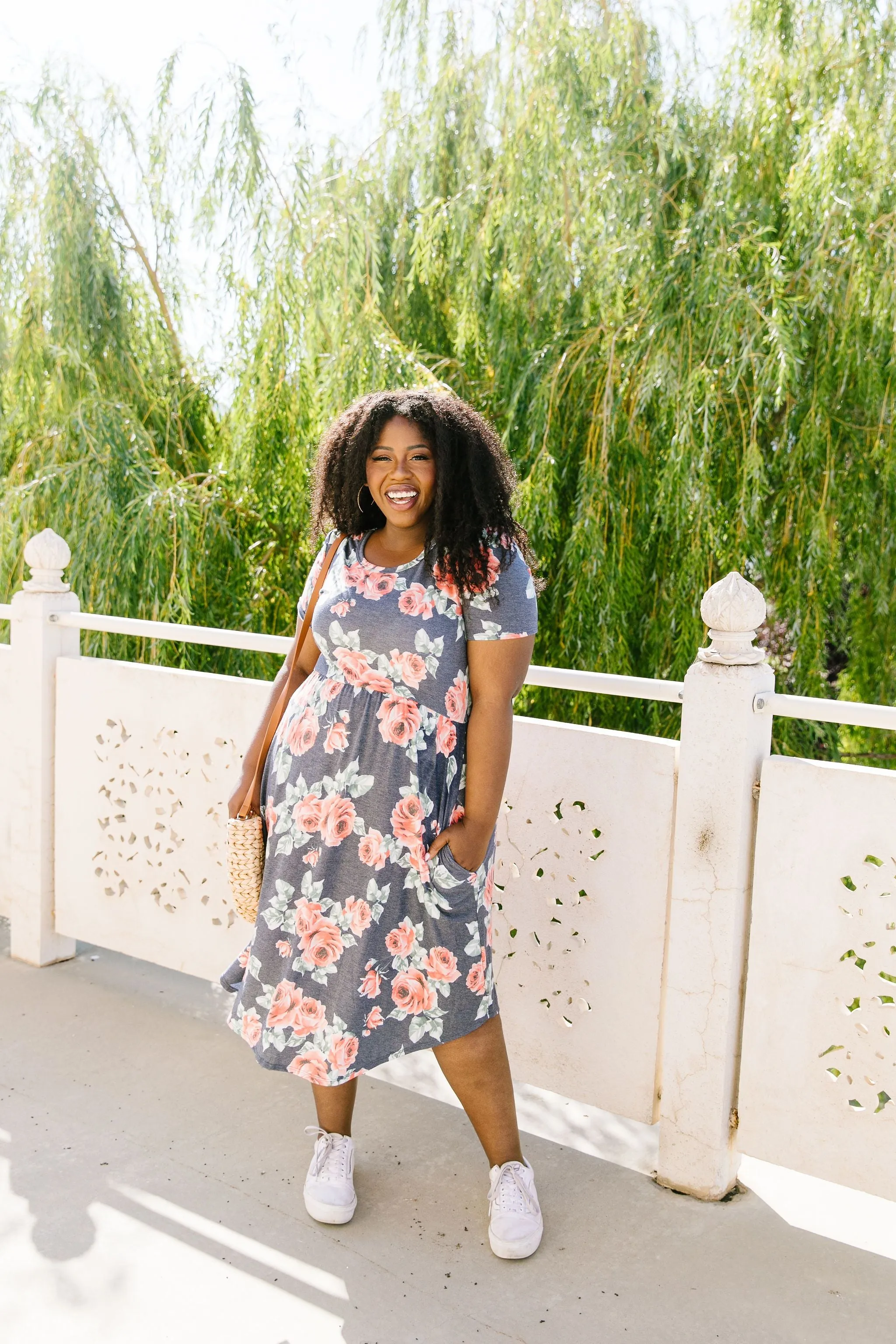 Feminine Floral Dress in Navy