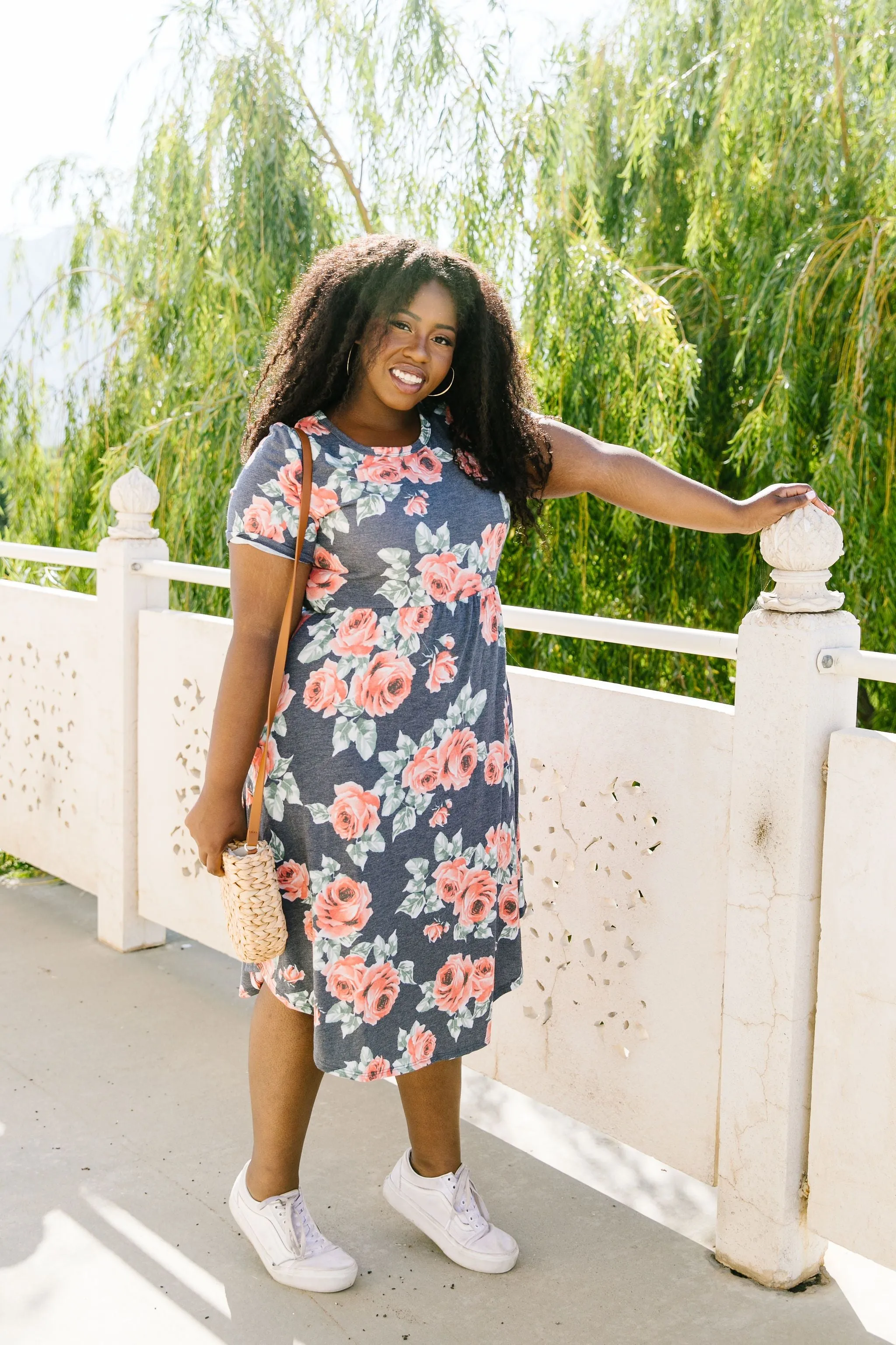 Feminine Floral Dress in Navy