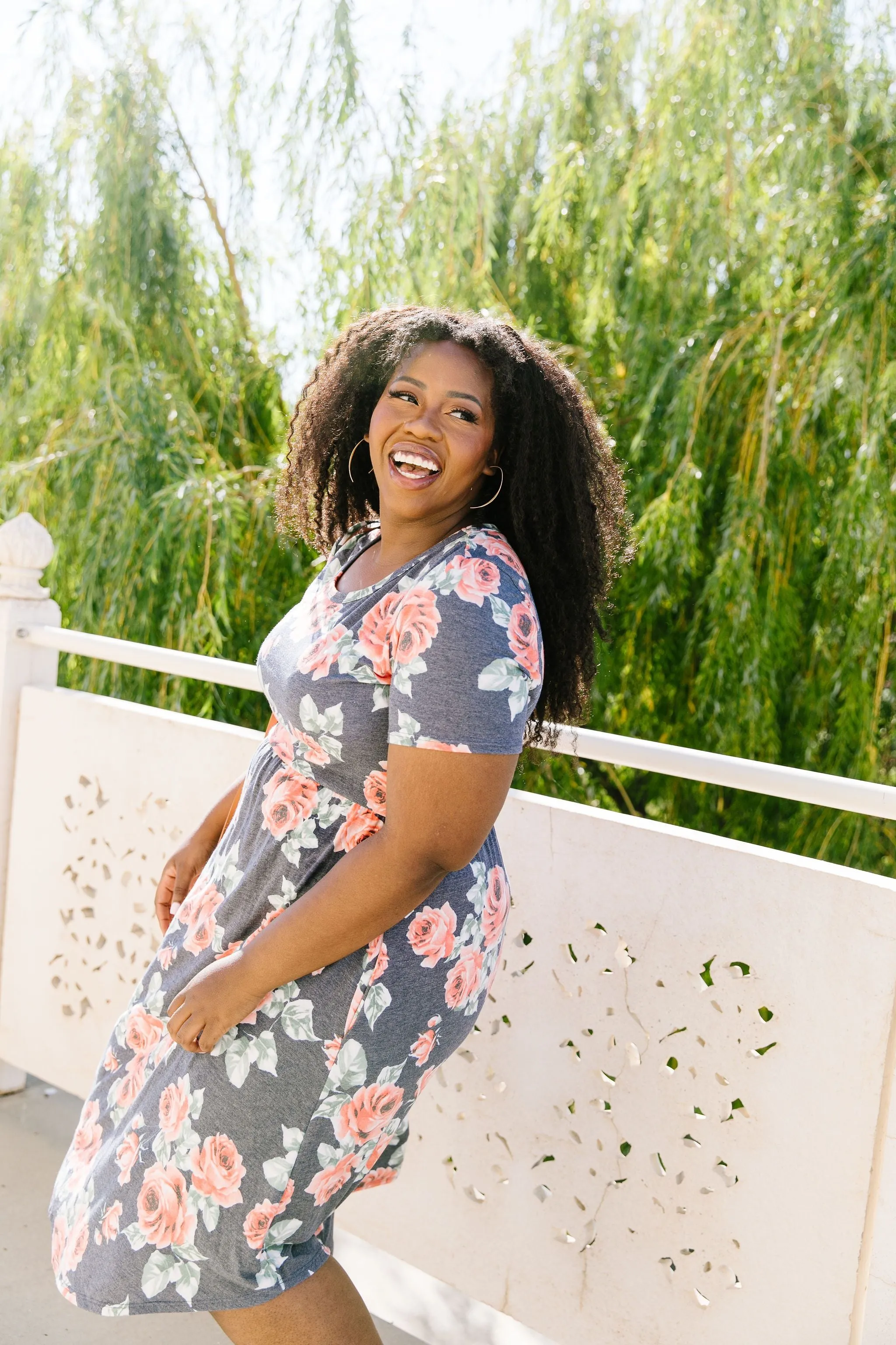 Feminine Floral Dress in Navy