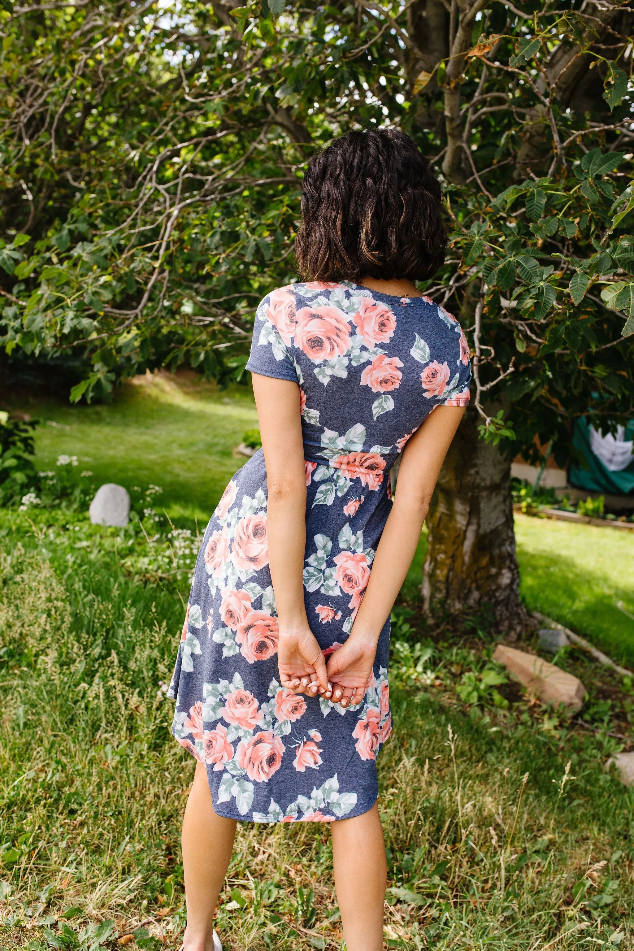 Feminine Floral Dress in Navy