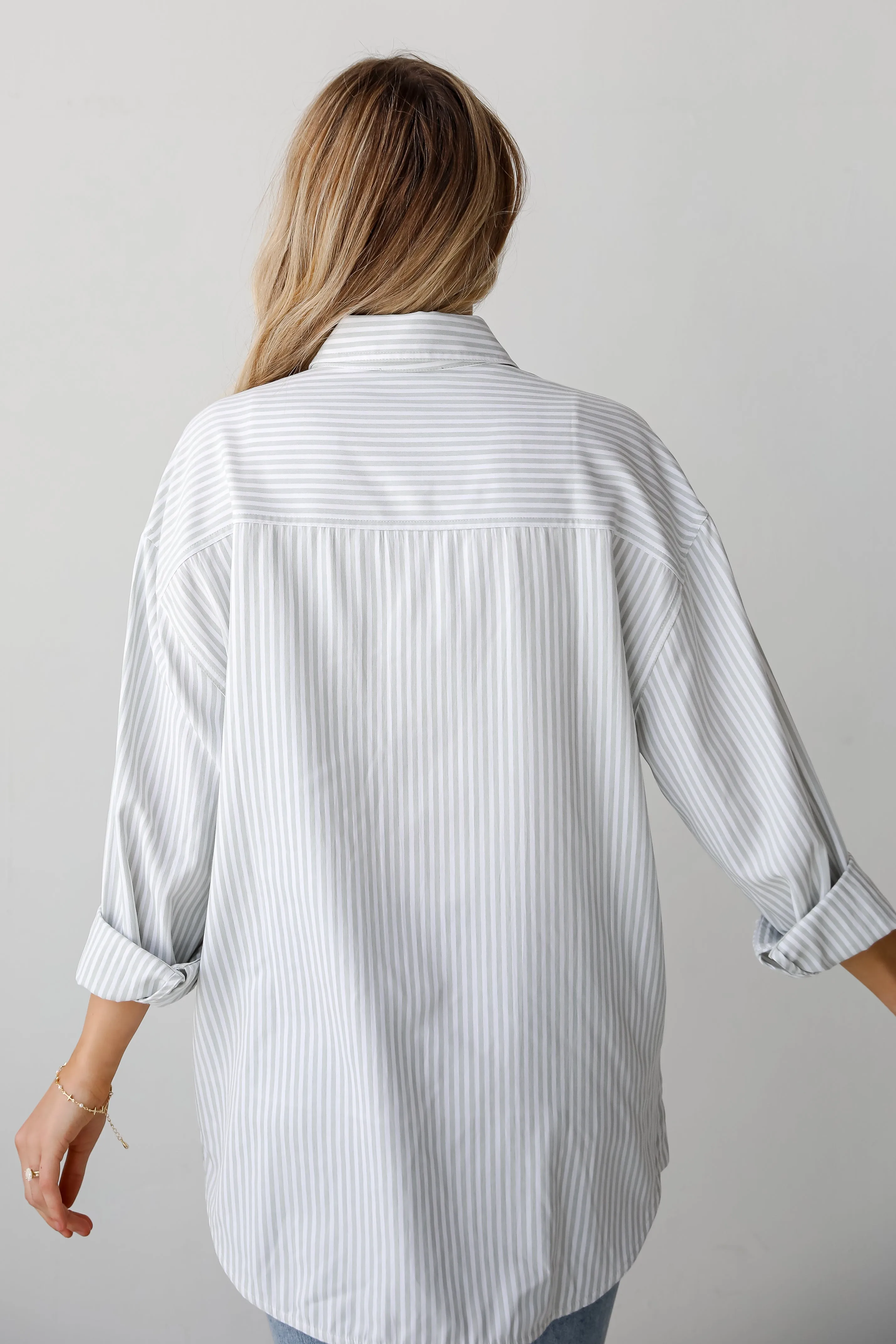 FINAL SALE - Easygoing Mentality Sage Striped Button-Up Blouse