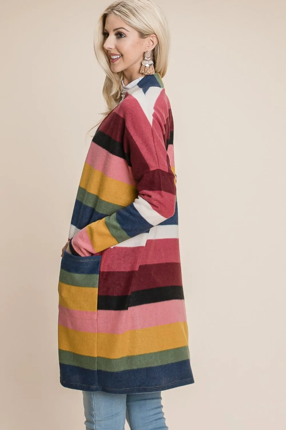 Francine Color Block Striped Open Front Cardigan