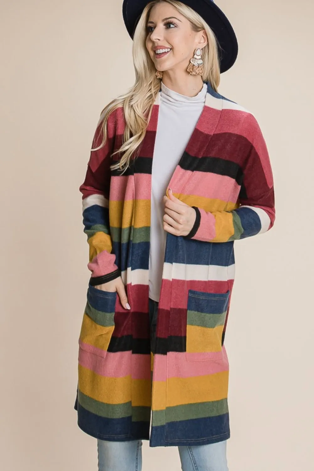 Francine Color Block Striped Open Front Cardigan