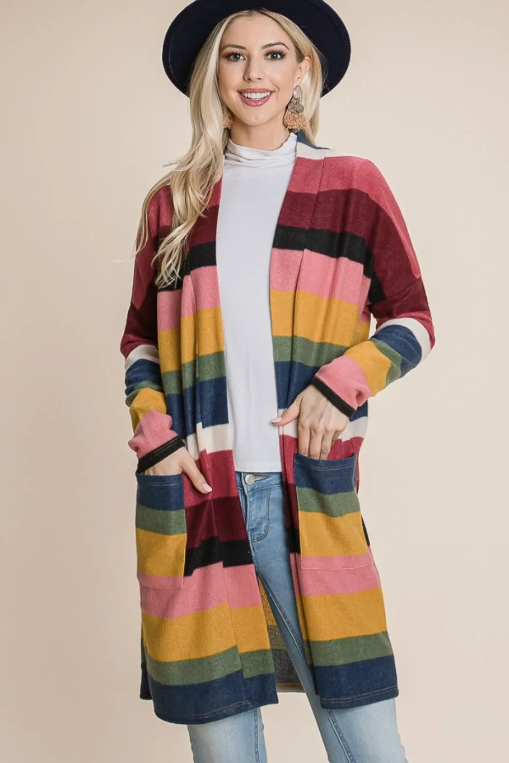 Francine Color Block Striped Open Front Cardigan