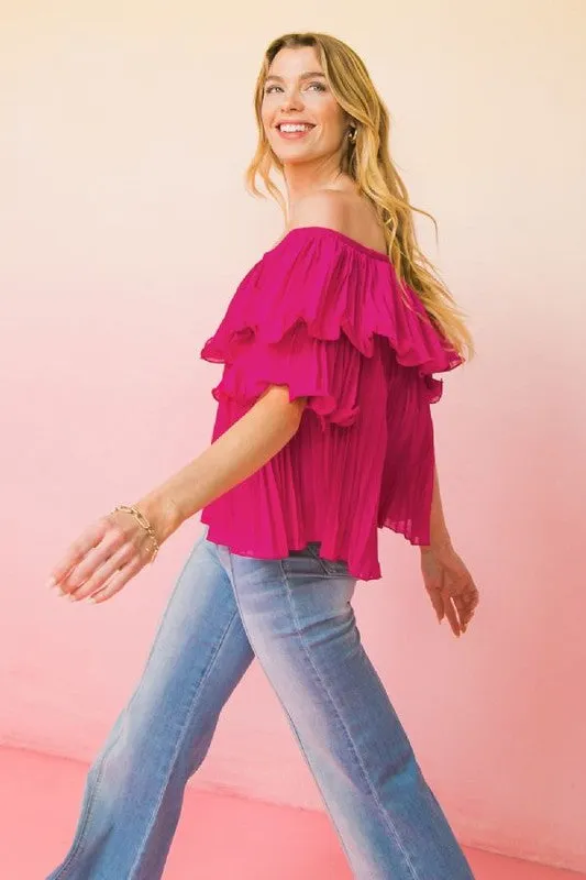 Fuchsia Pleated Top | Bella Chic