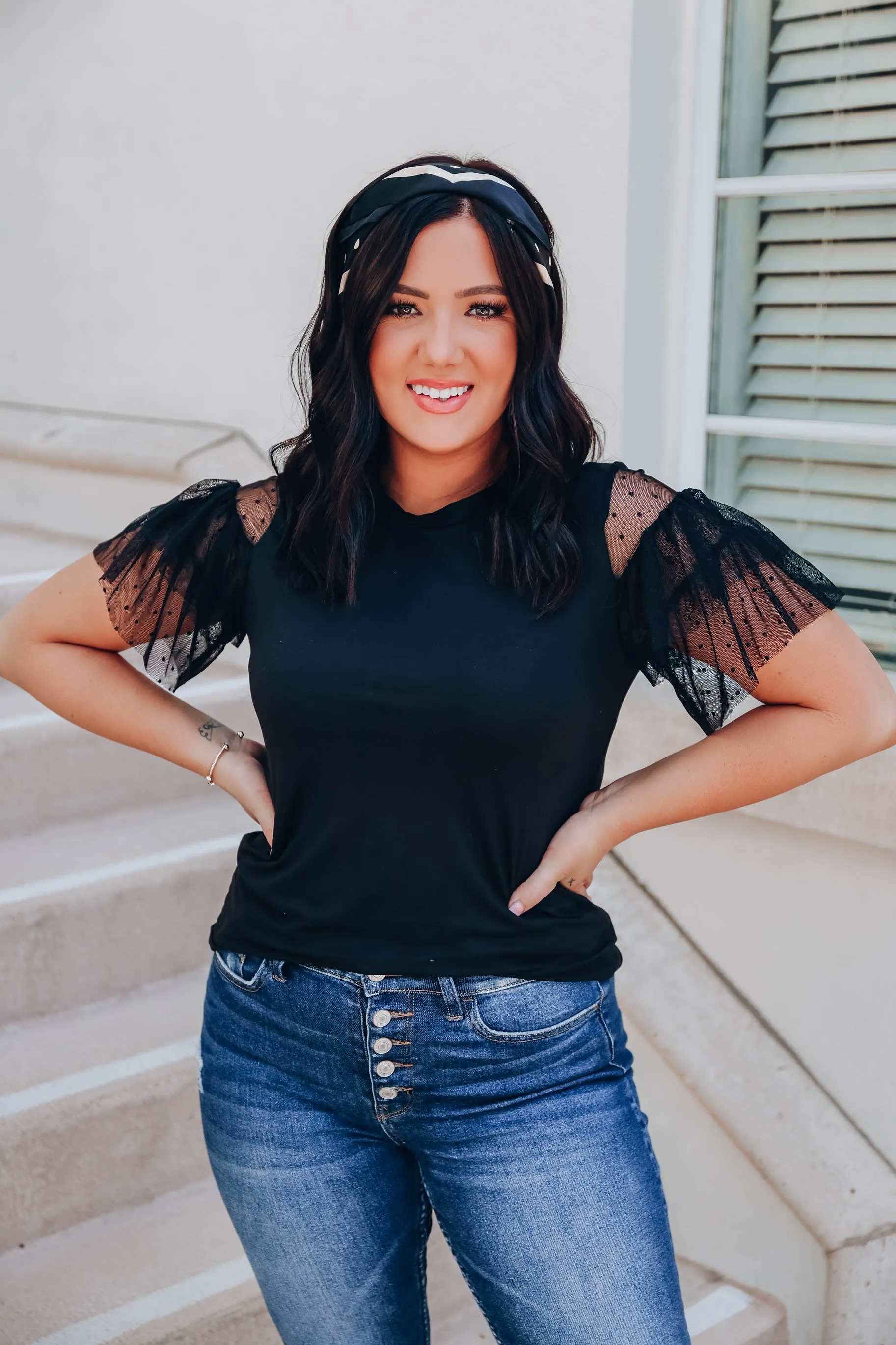 Full Of Style Ruffle Sleeve Top- Black - FS