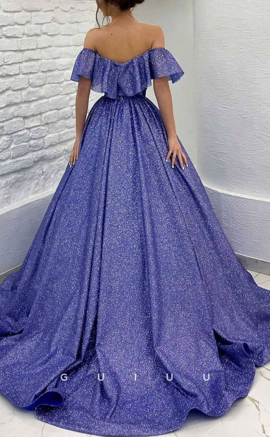 G2829 - Chic & Elegant A-Line Off-Shoulder Glitter Long Prom Evening Dress