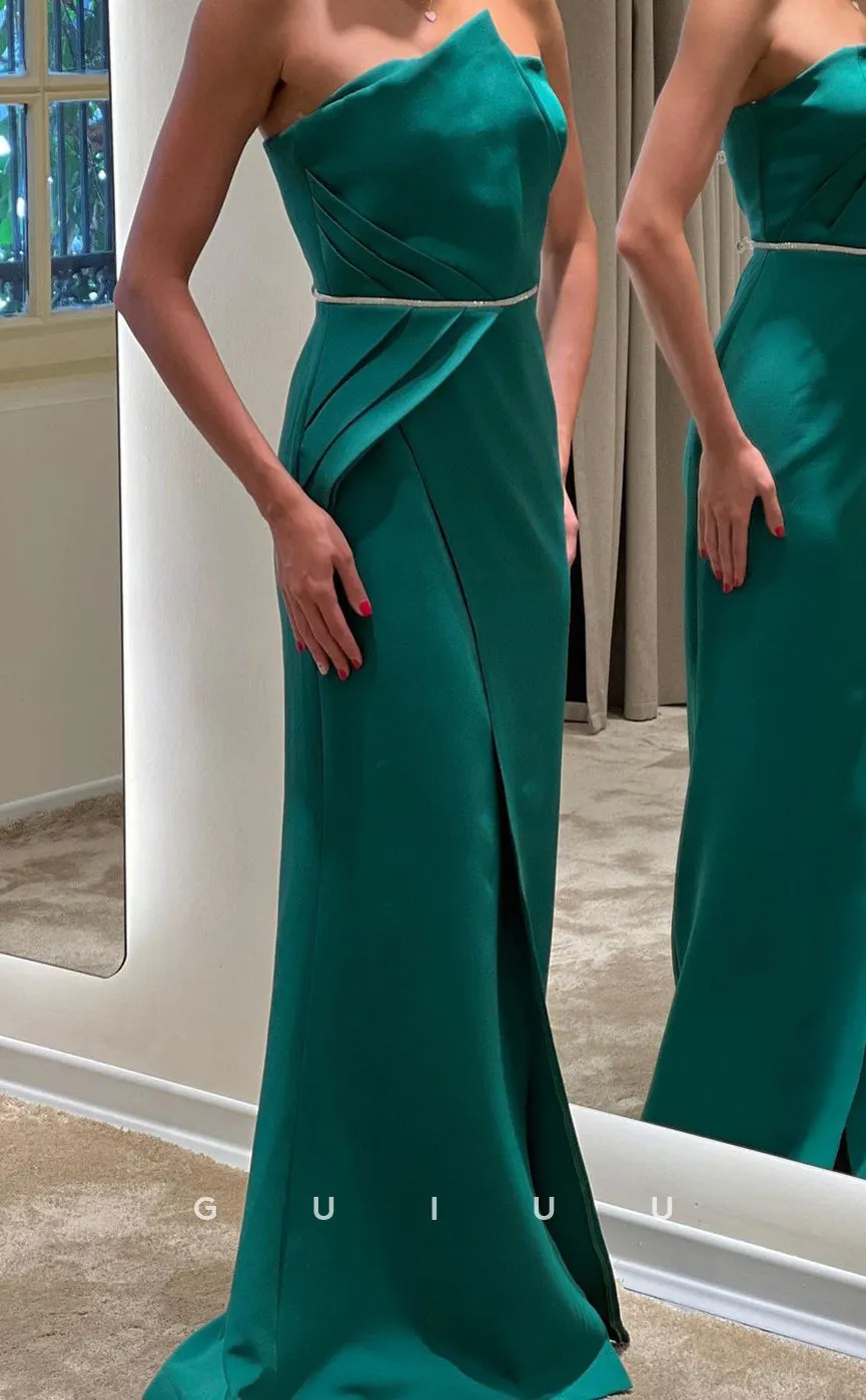 G3056 - Chic & Modern Strapless Beaded Belt Long Formal Prom Dress