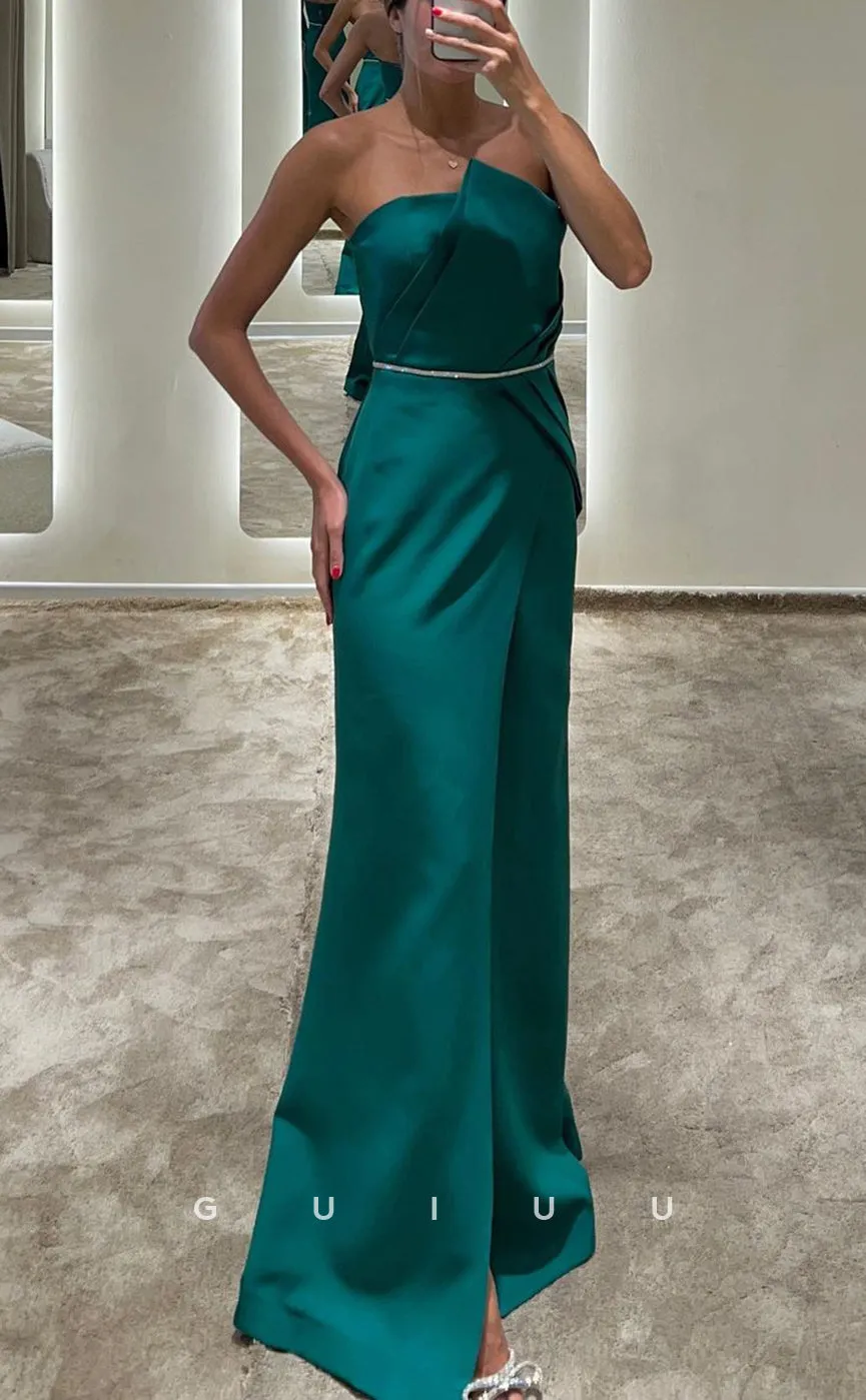 G3056 - Chic & Modern Strapless Beaded Belt Long Formal Prom Dress